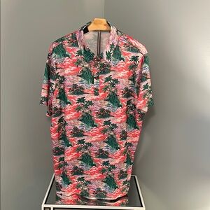Vibrant Palm Print Hawaiian Men's Casual polo Shirt nwt XL